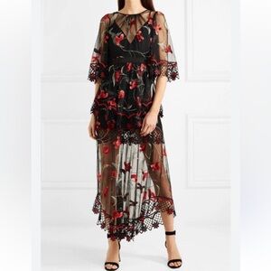 Alice McCall Elegant Black and Red Floral Lace Dress size XS